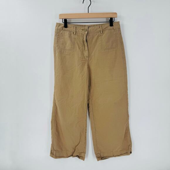 J. Peterman 100% Cotton Wide Leg Cropped Pants Khaki Utility Style Size 8 - Picture 1 of 7